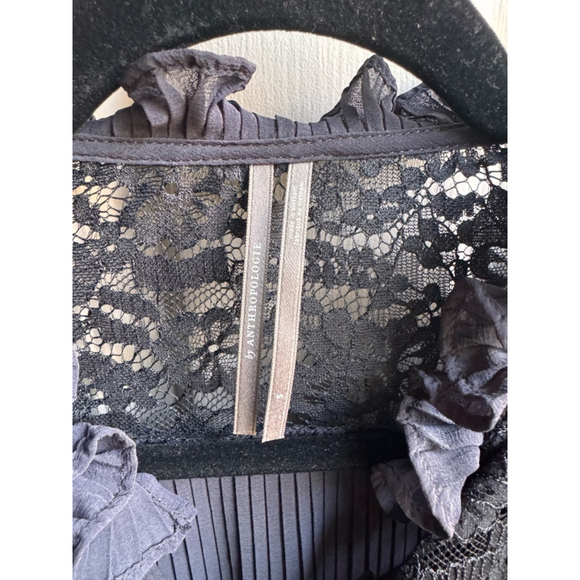 Anthropologie Pleated Ruffled Blouse Size S - Black Lace & Ruffles LIKE NEW - Picture 4 of 7